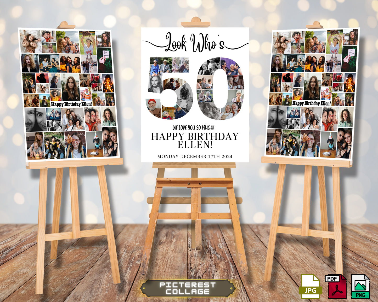 SET 50th Birthday Photo Montage Board - 50th Party Sign PC0311