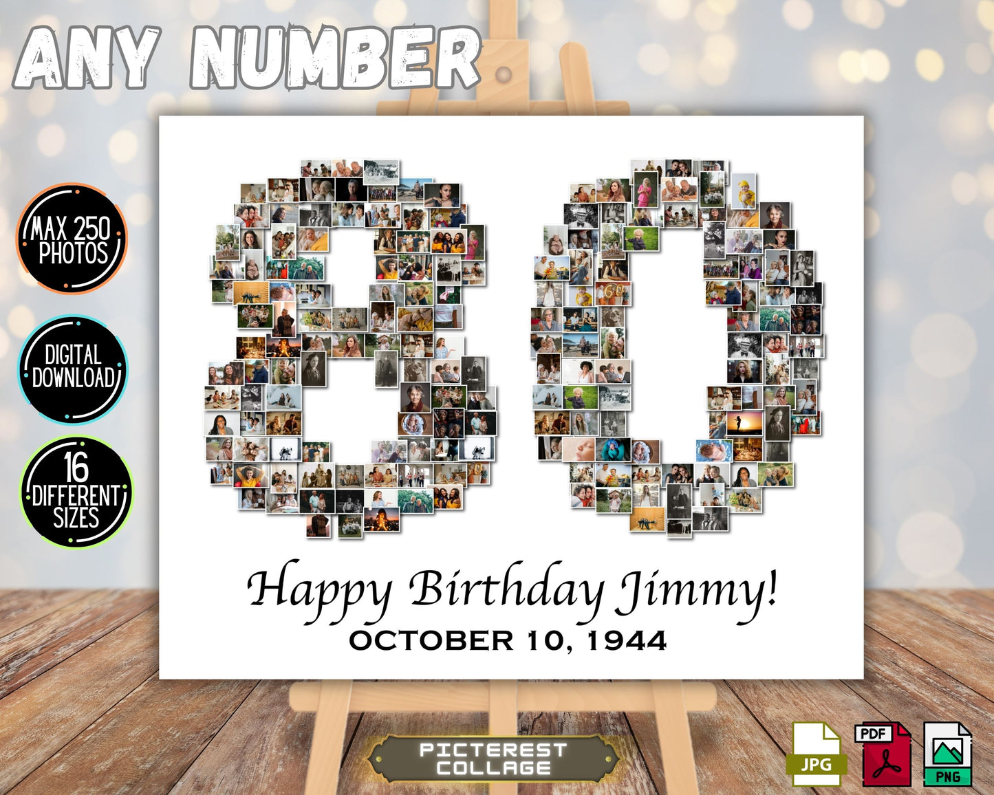 80th Birthday Photo Collage - Any Number (1-100) Photo Collage - Printable Digital File