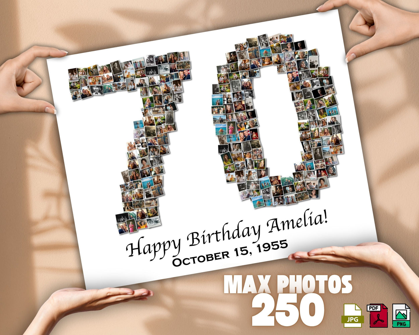 Custom 70th Birthday Gift - Number Photo Collage