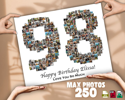 Custom 98th Birthday Gift - Number Photo Collage