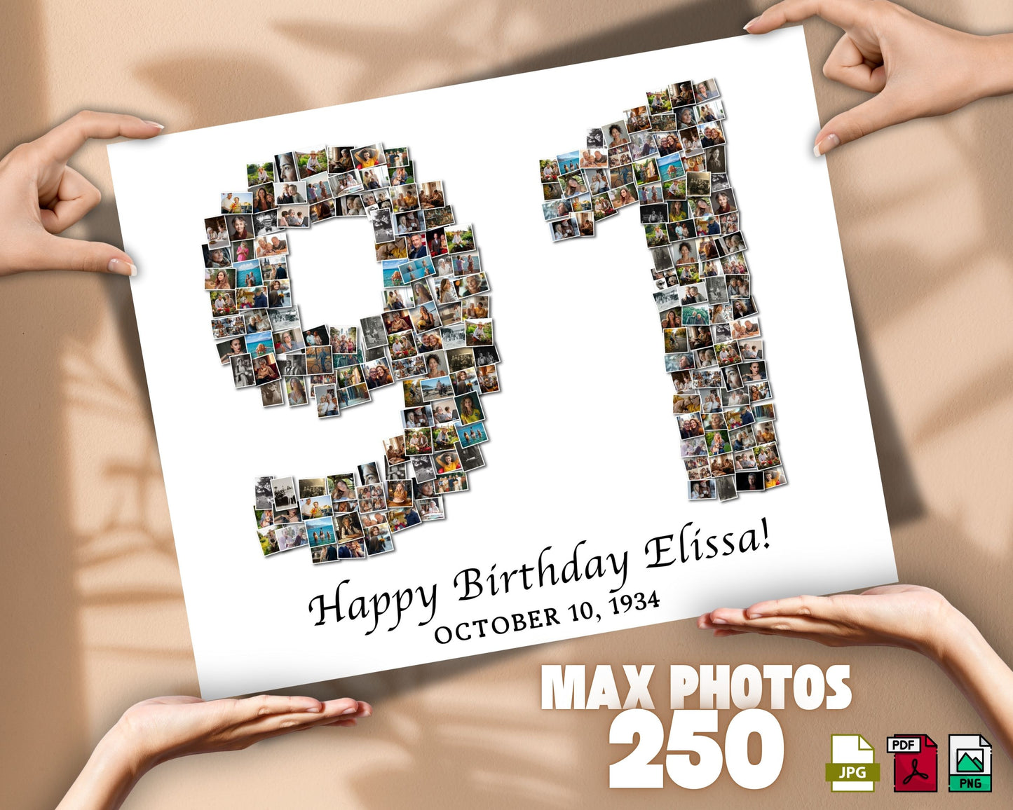 Custom 91st Birthday Gift - Number Photo Collage