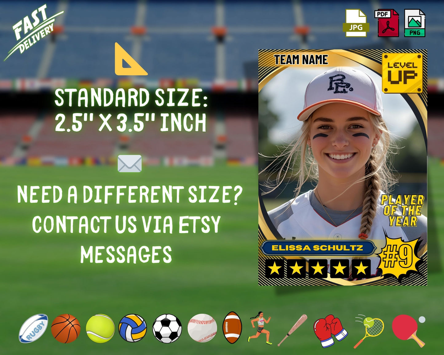 Custom Sports Trading Card — Personalized Athlete Trading Card | Printable for Football, Basketball, Baseball, Softball & All Sports