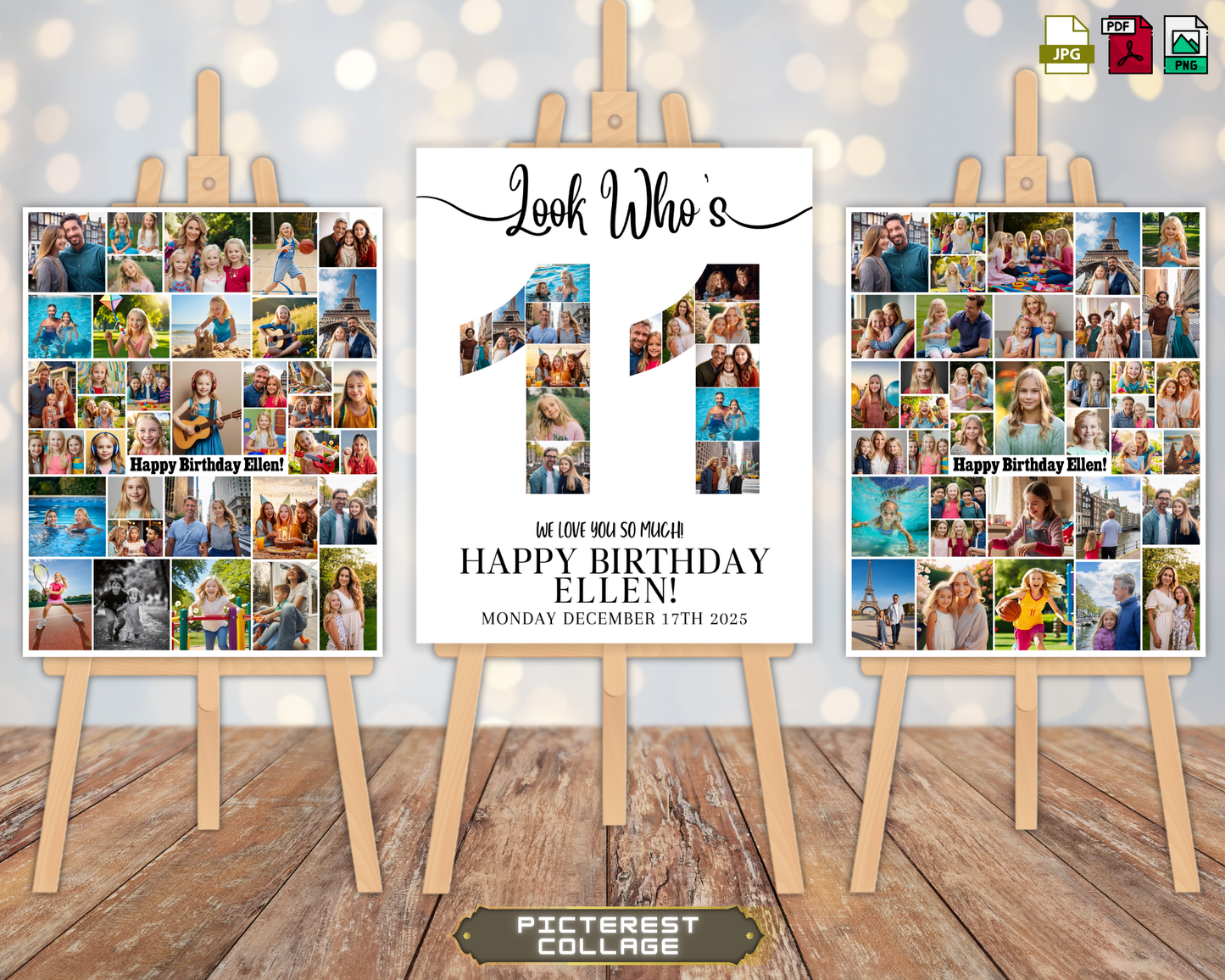 Editable 11th Birthday Photo Collage & Number Poster Template Bundle for Canva PC0364