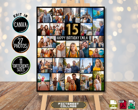 Editable 15th Birthday Photo Collage - Canva Template