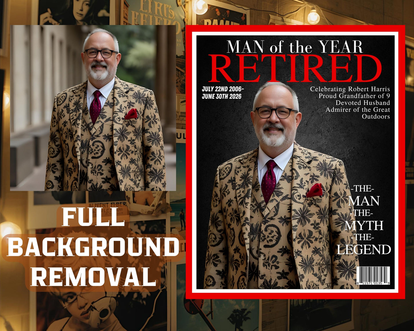 Personalized Retirement Magazine Cover Poster – Custom Man/Woman of the Year Gift, Digital Download