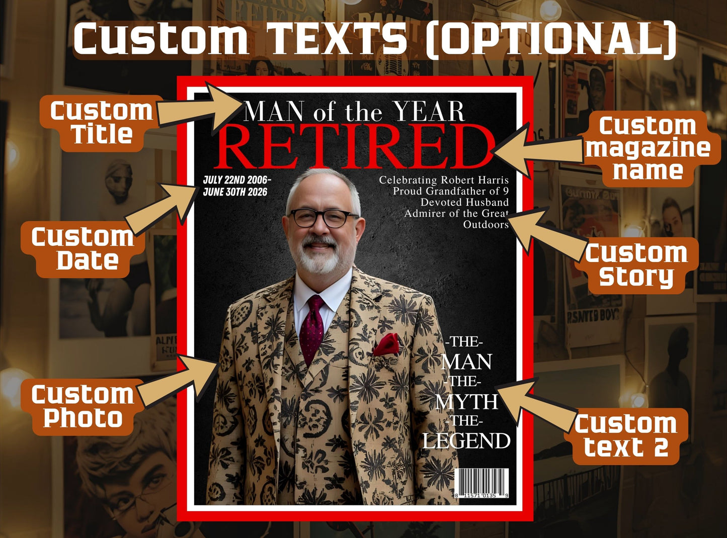 Personalized Retirement Magazine Cover Poster – Custom Man/Woman of the Year Gift, Digital Download