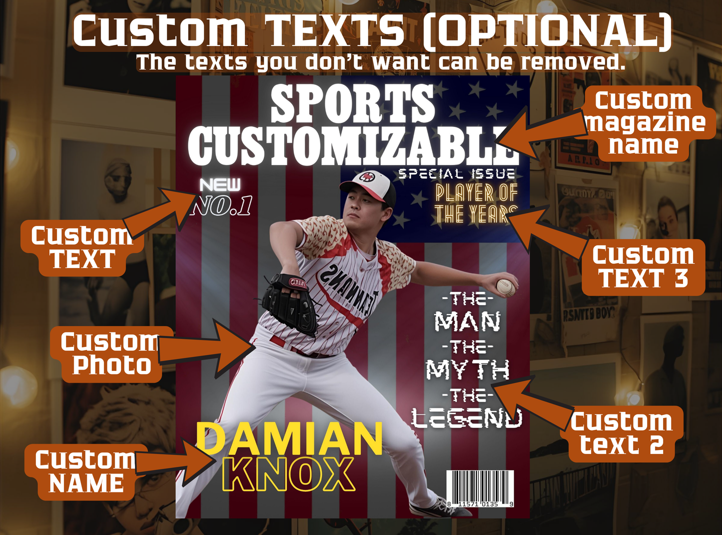 Personalized Sports Magazine Cover Poster – Player of the Year, Perfect Personalized Digital Gift,PRINTABLE