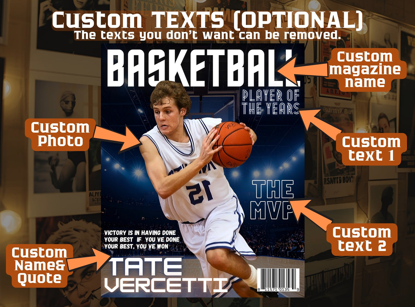 Personalized Basketball Magazine Cover — Custom Sports Poster | Basketball Player Gift