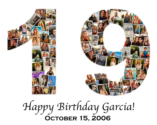 Custom 19th Birthday Gift - Number Photo Collage