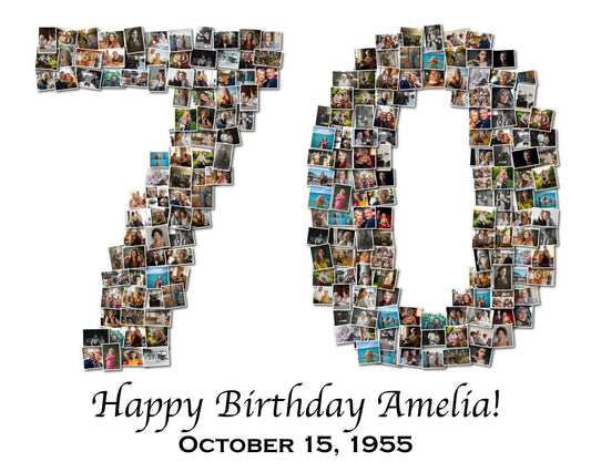 Custom 70th Birthday Gift - Number Photo Collage