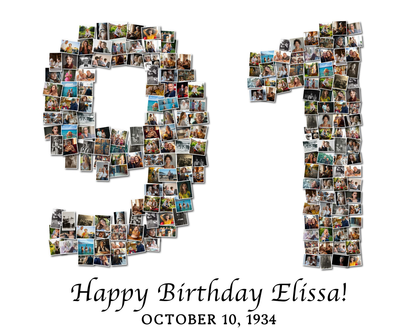 Custom 91st Birthday Gift - Number Photo Collage