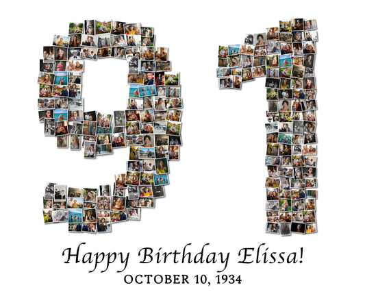 Custom 91st Birthday Gift - Number Photo Collage