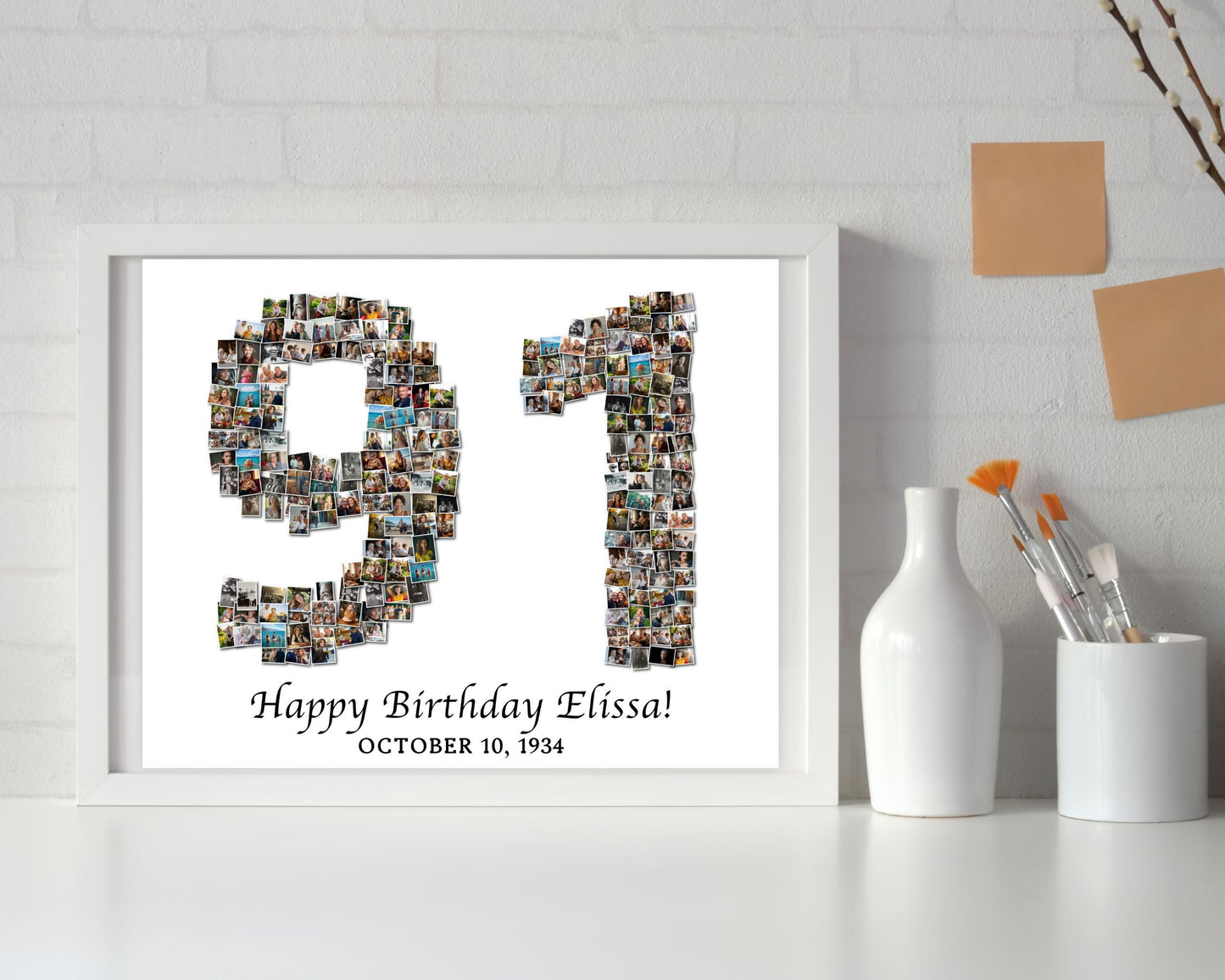Custom 91st Birthday Gift - Number Photo Collage