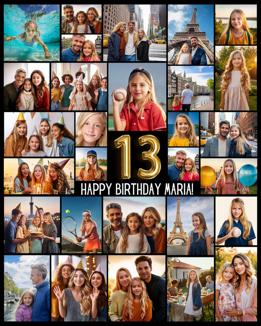 Editable 13th Birthday Photo Collage Canva Template PC0171