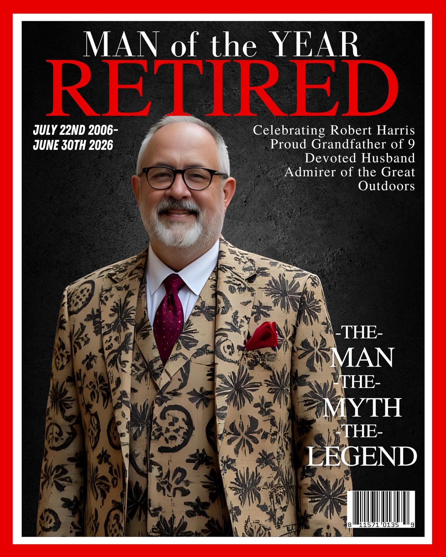 Personalized Retirement Magazine Cover Poster – Custom Man/Woman of the Year Gift, Digital Download