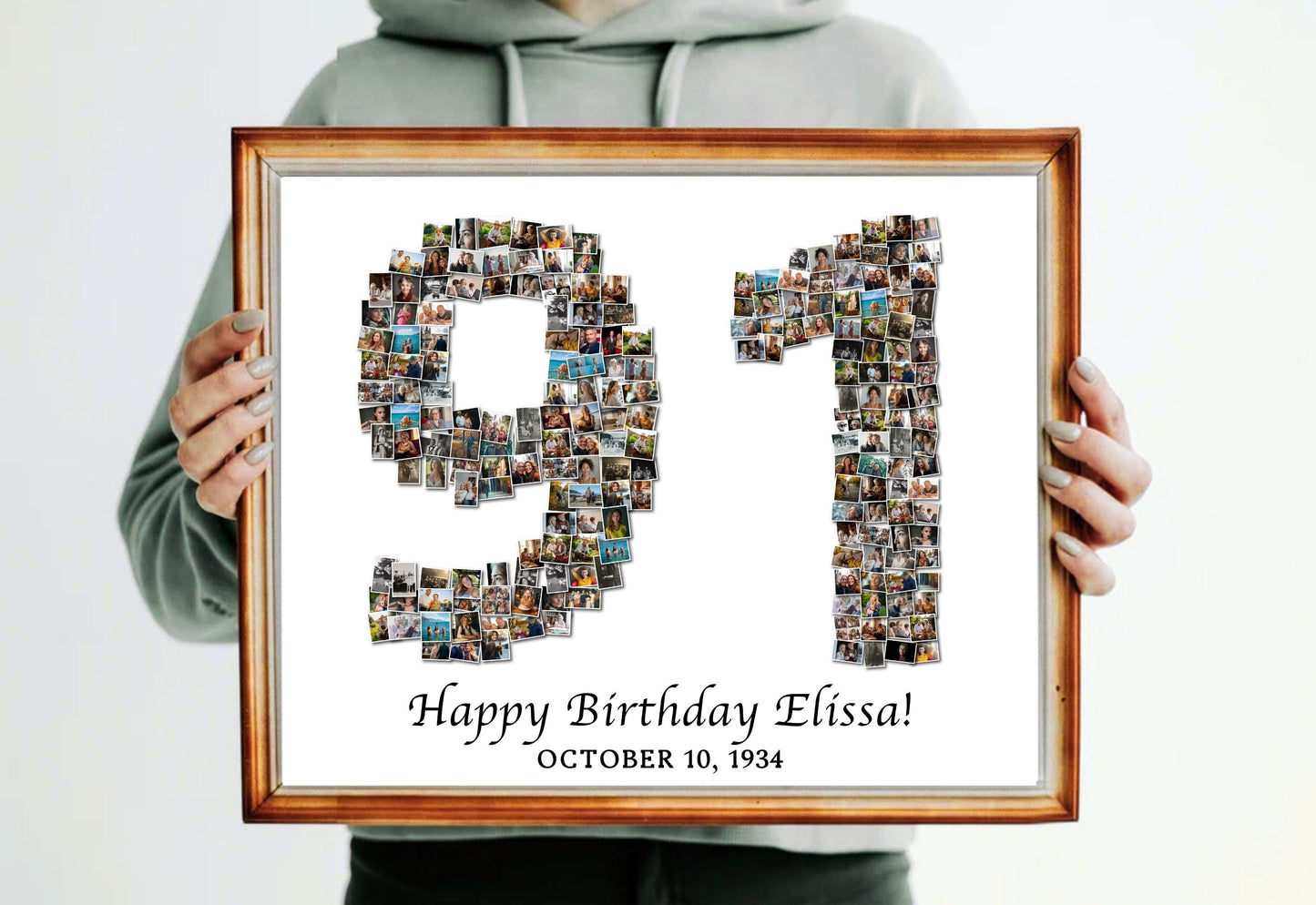 Custom 91st Birthday Gift - Number Photo Collage