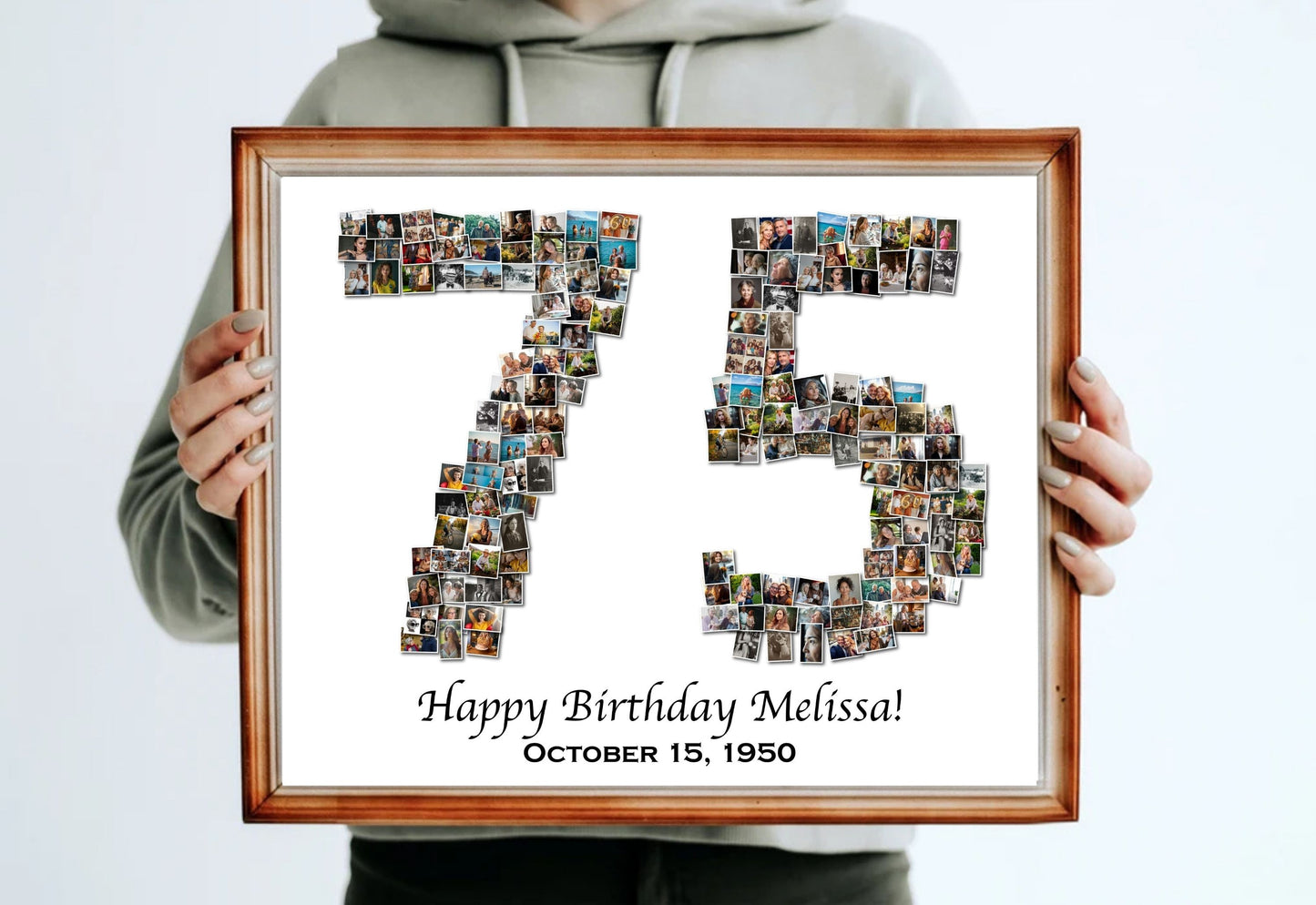 Custom 75th Birthday Gift - Number Photo Collage