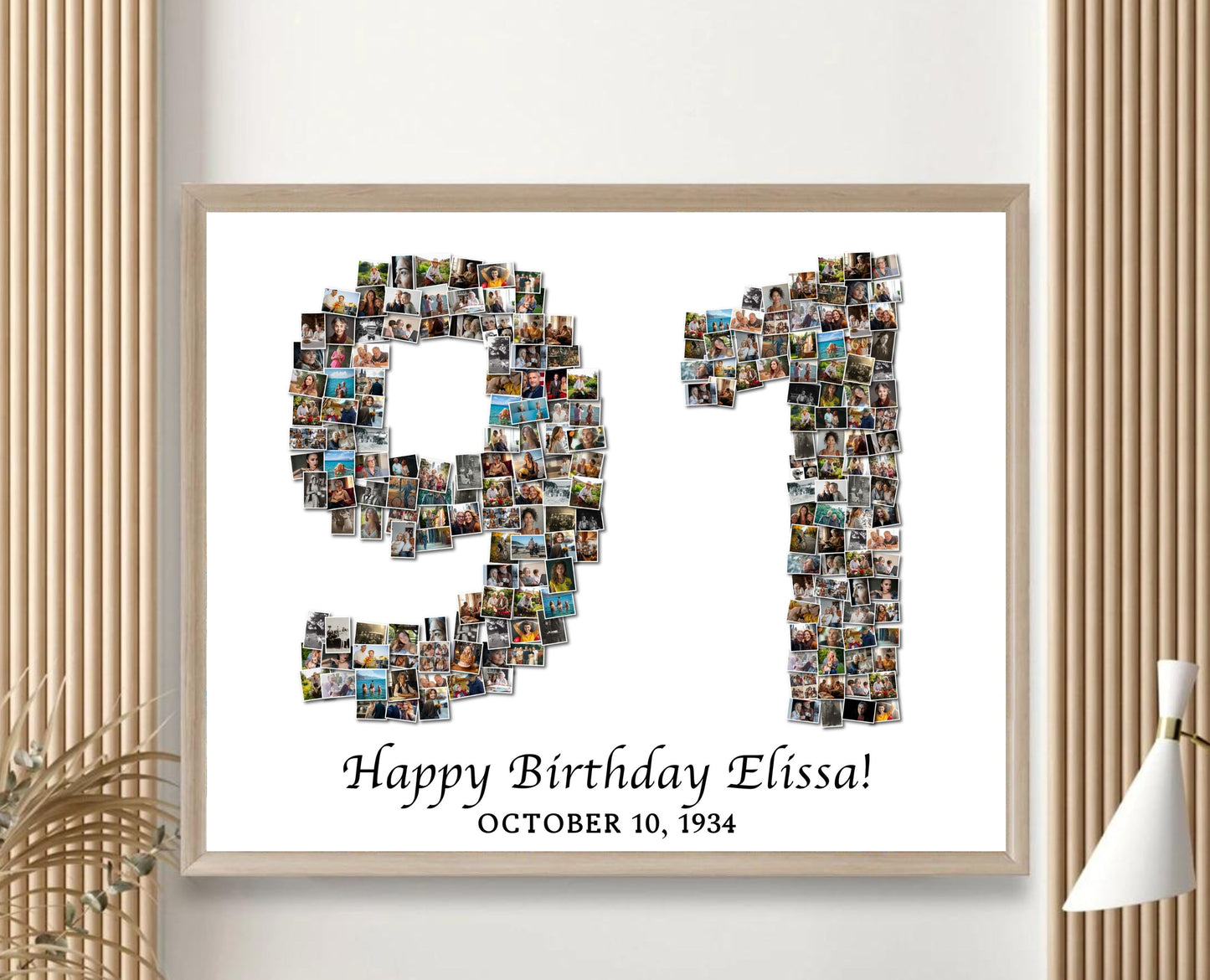 Custom 91st Birthday Gift - Number Photo Collage