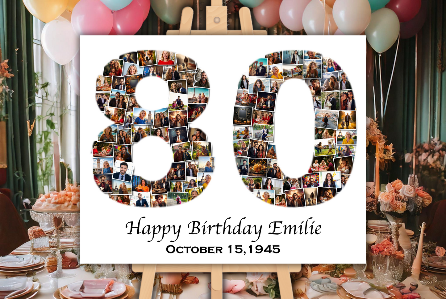 Custom 80th Birthday Number Photo Collage