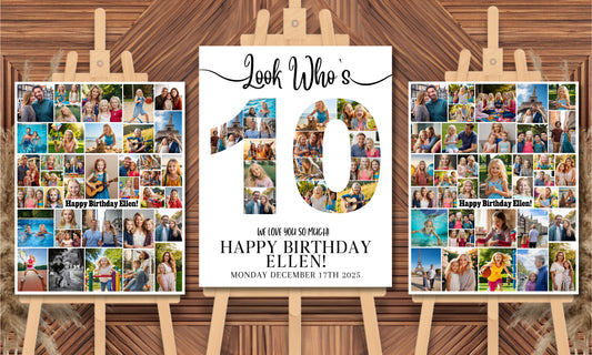 Editable 10th Birthday Photo Collage & Number Poster Template Bundle for Canva PS0366
