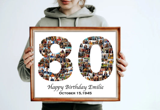 Custom 80th Birthday Number Photo Collage