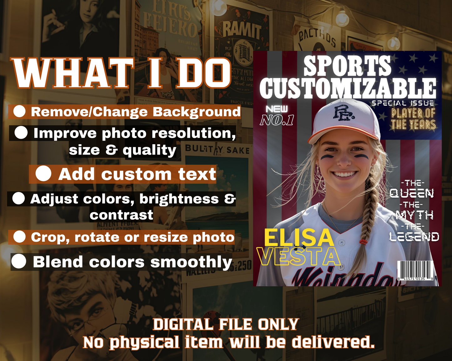 Personalized Sports Magazine Cover Poster – Player of the Year, Perfect Personalized Digital Gift,PRINTABLE