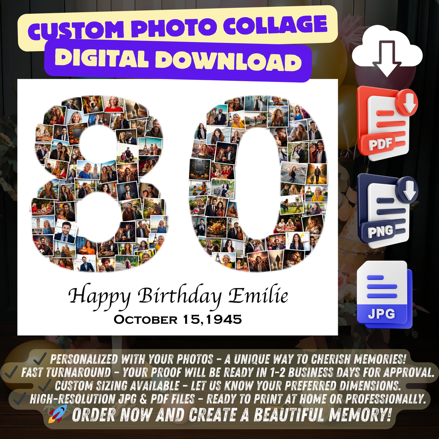 Custom 80th Birthday Number Photo Collage