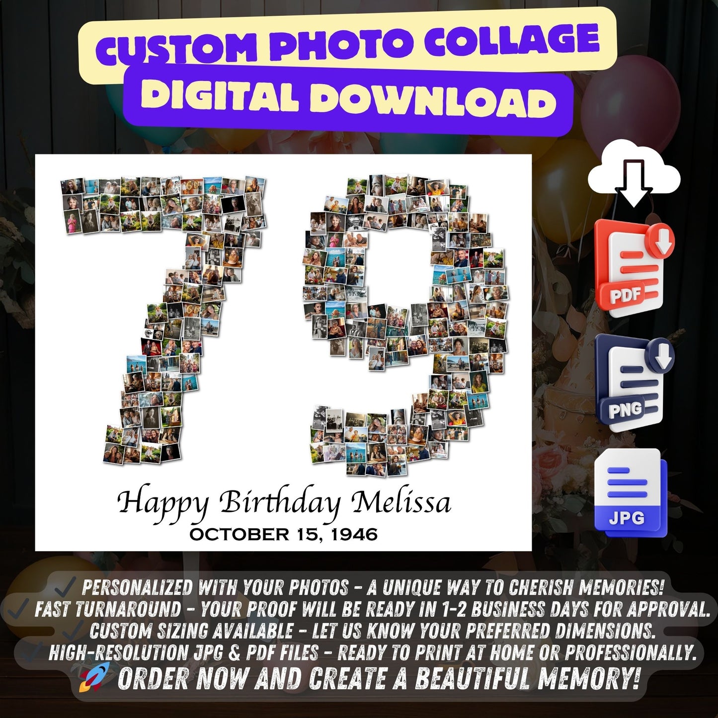 Custom 79th Birthday Gift - Number Photo Collage