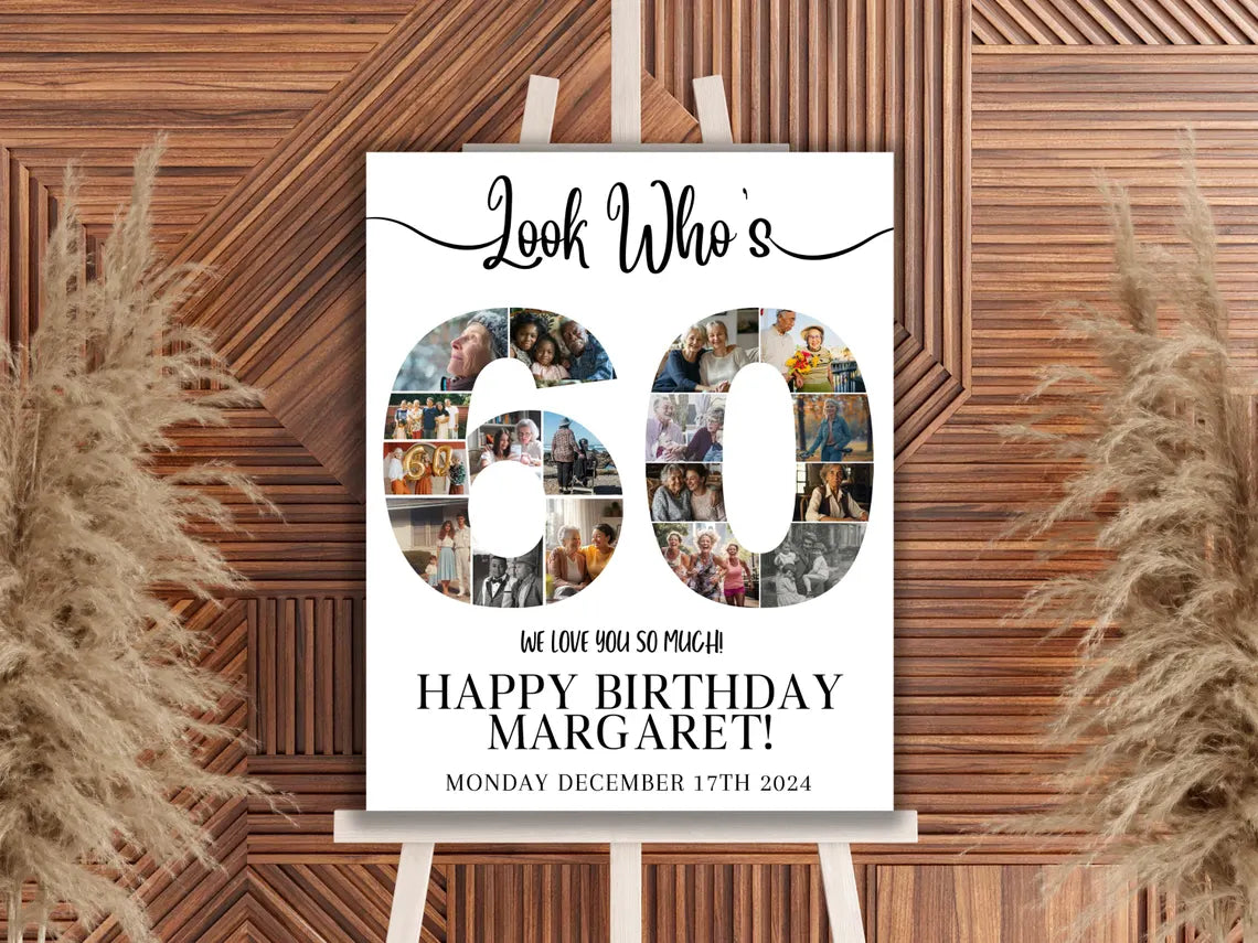 SET 60th Birthday Photo Montage Board - Canva Editable Template - 60th Party Sign