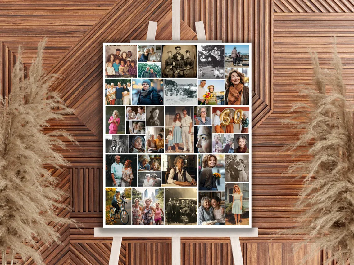 SET 60th Birthday Photo Montage Board - Canva Editable Template - 60th Party Sign