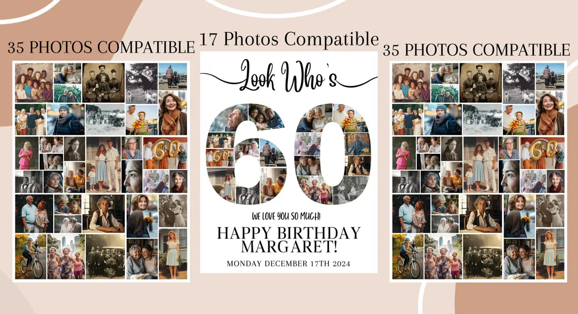 SET 60th Birthday Photo Montage Board - Canva Editable Template - 60th Party Sign