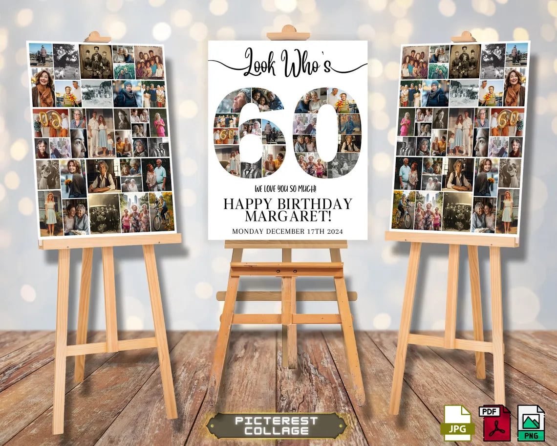 SET 60th Birthday Photo Montage Board - Canva Editable Template - 60th Party Sign