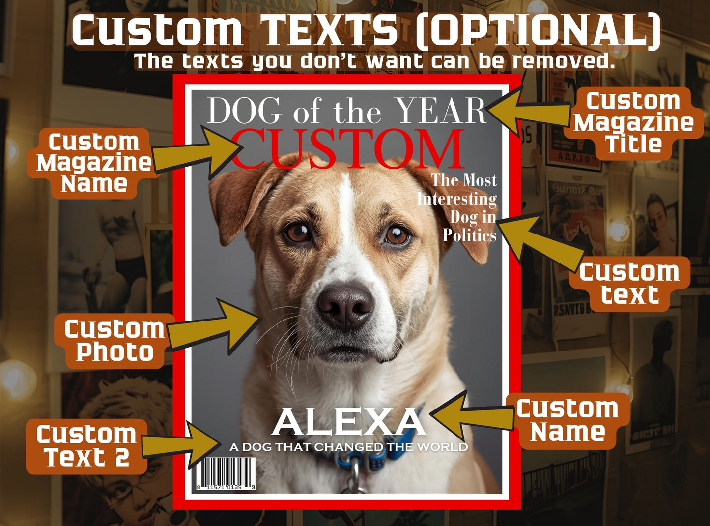 Custom Dog Magazine Cover, Personalized Dog of the Year, Pet Portrait Printable, Funny Pet Gift
