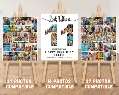 Editable 11th Birthday Photo Collage & Number Poster Template Bundle for Canva PC0364