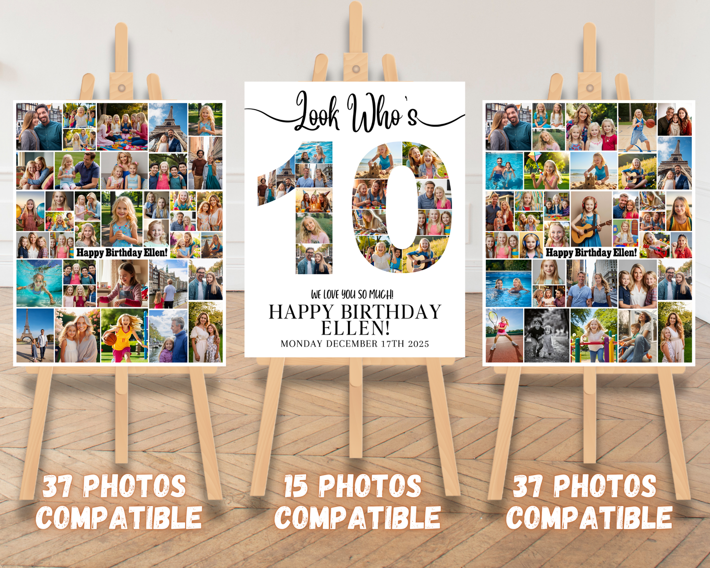 Editable 10th Birthday Photo Collage & Number Poster Template Bundle for Canva PS0366