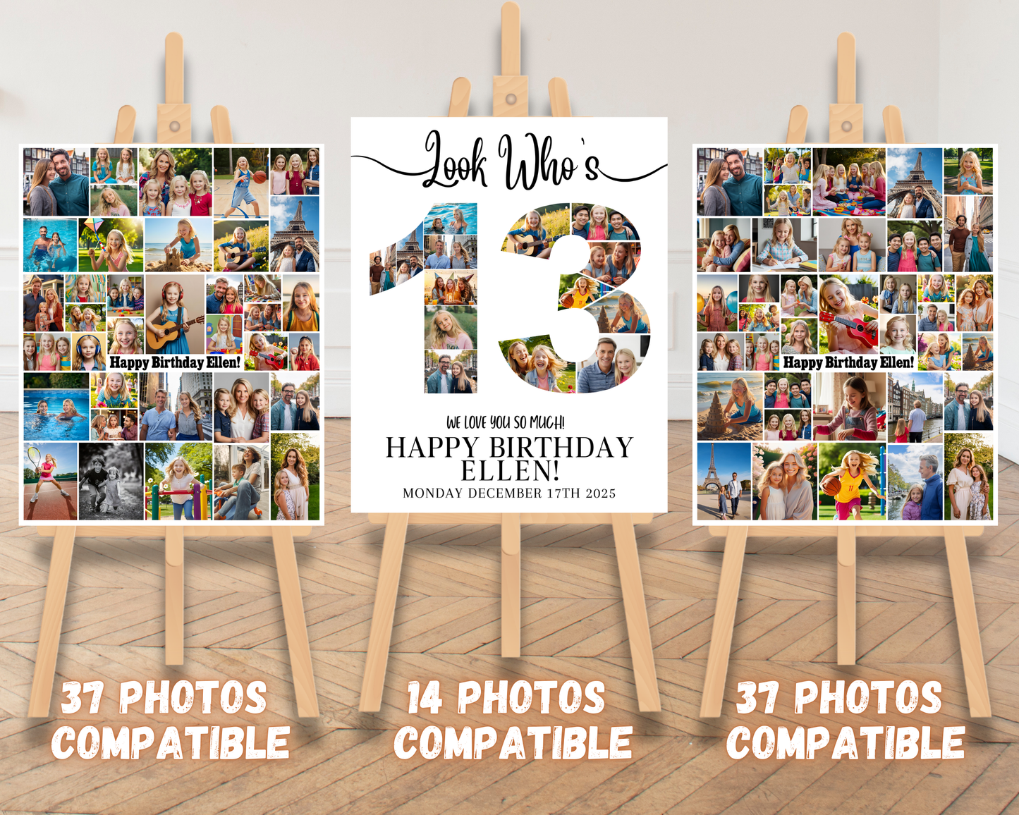 Editable 13th Birthday Photo Collage & Number Poster Template Bundle for Canva PS0370