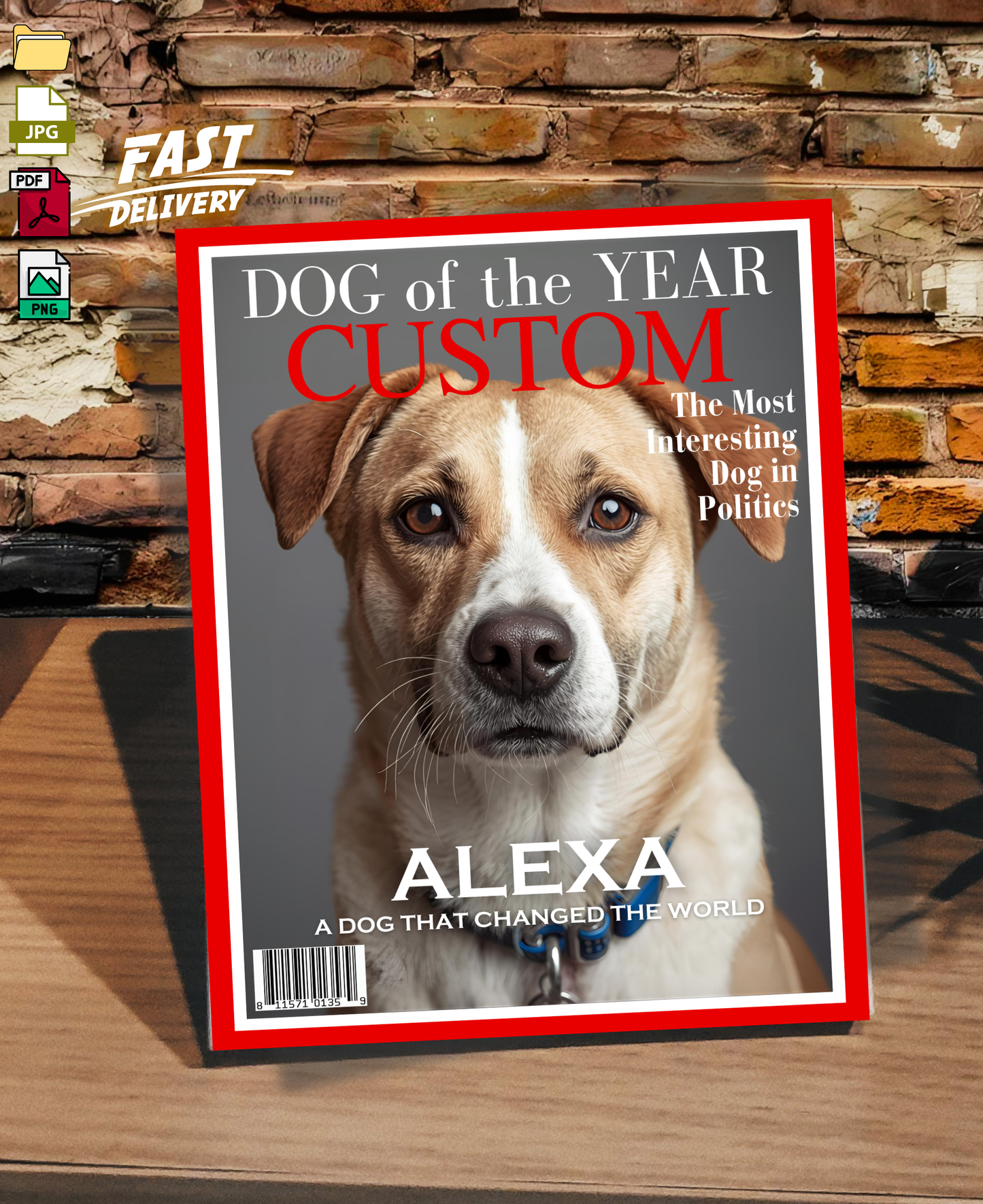 Custom Dog Magazine Cover, Personalized Dog of the Year, Pet Portrait Printable, Funny Pet Gift