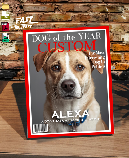Custom Dog Magazine Cover, Personalized Dog of the Year, Pet Portrait Printable, Funny Pet Gift