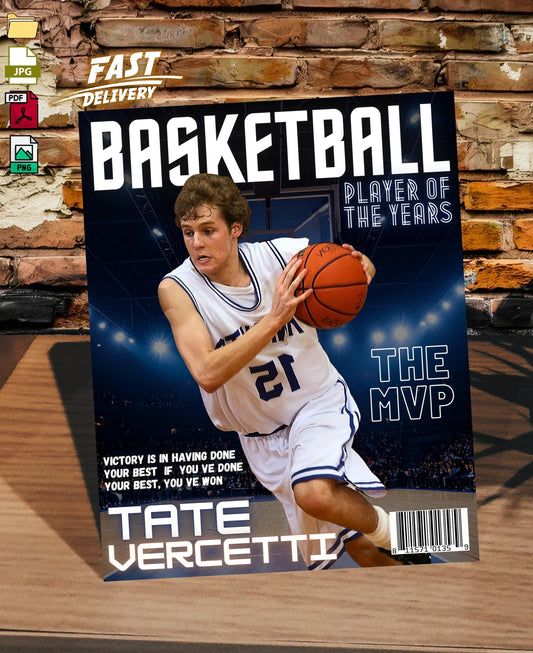 Personalized Basketball Magazine Cover — Custom Sports Poster | Basketball Player Gift