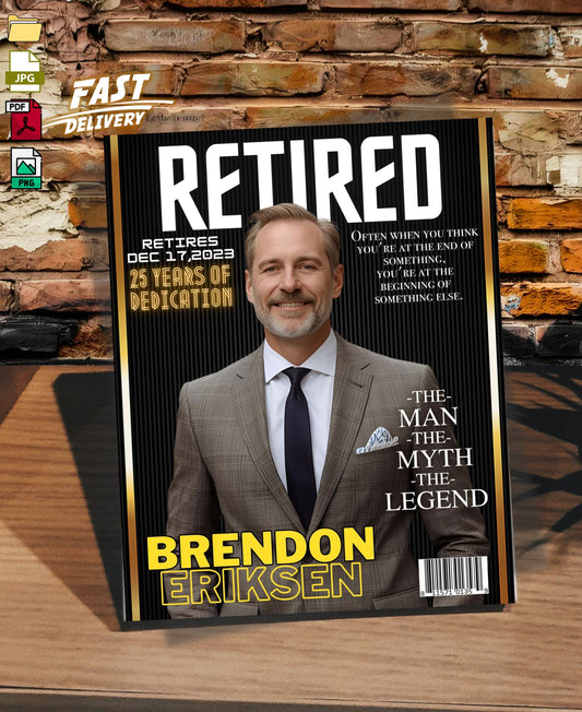 Personalized Retirement Magazine Cover — Custom Digital Poster, Funny & Unique Retirement Gift