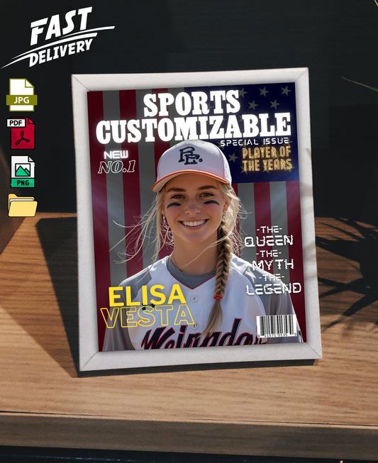 Personalized Sports Magazine Cover Poster – Player of the Year, Perfect Personalized Digital Gift,PRINTABLE