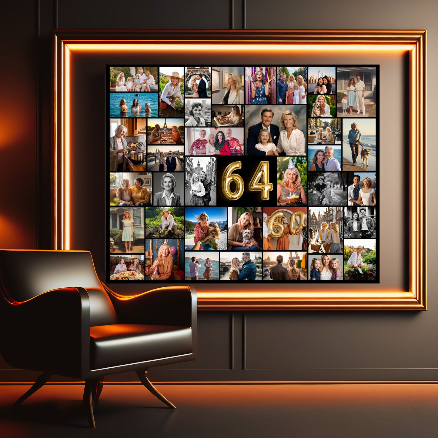 Editable 64th Birthday Photo Collage Canva Template PC0146
