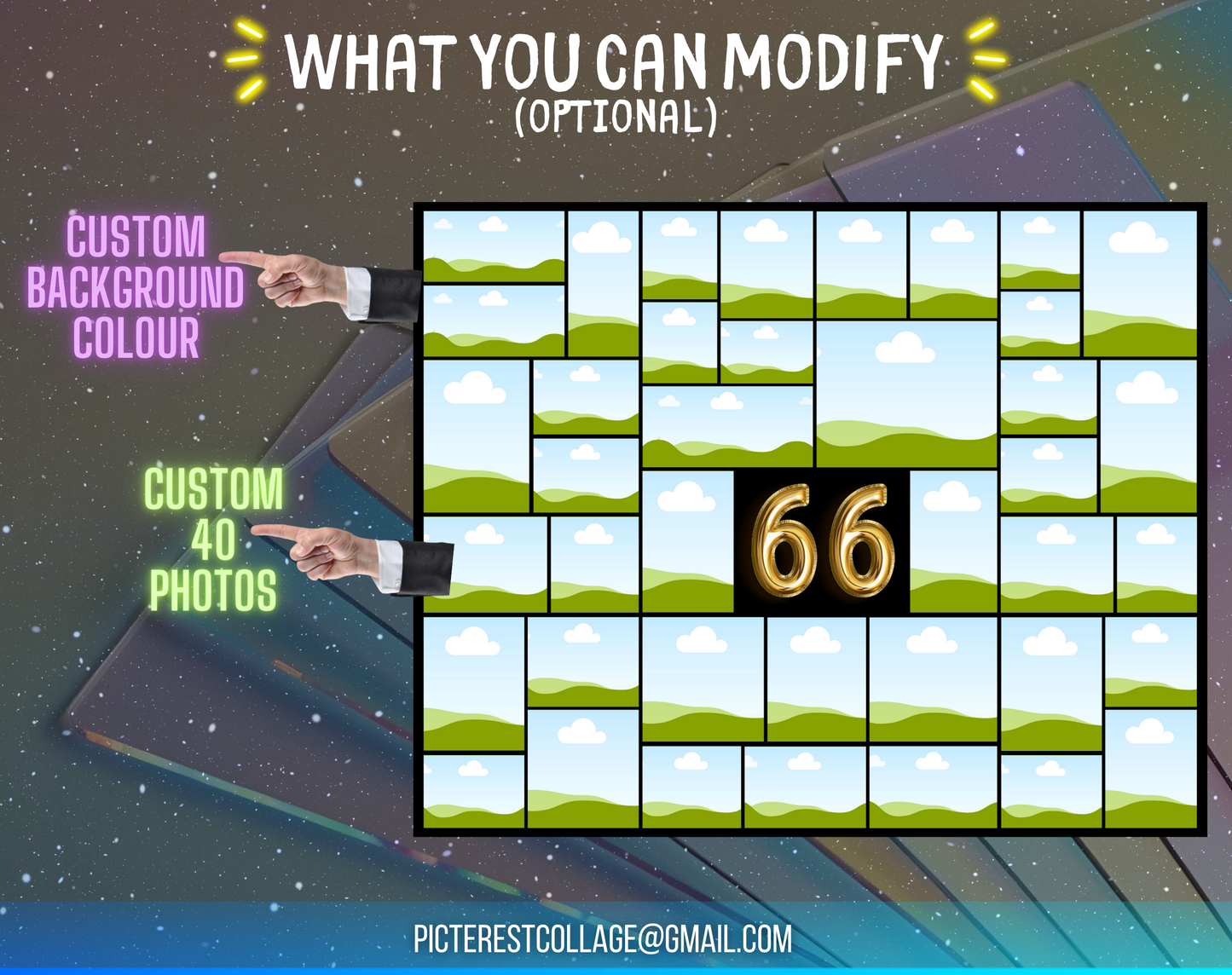 Editable 66th Birthday Photo Collage Canva Template PC0173