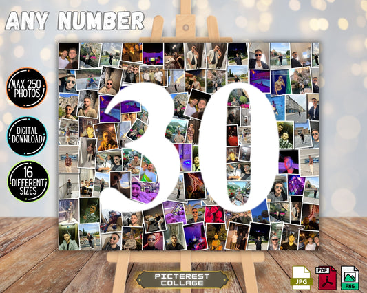 30th Birthday Photo Collage - Any Number (1-100) Photo Collage - Printable Digital File