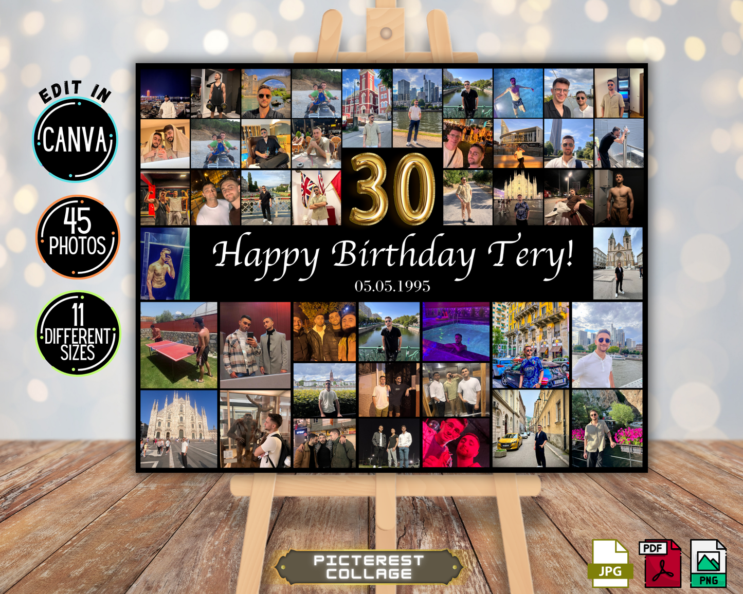 Editable 30th Birthday Photo Collage Canva Template PC0192