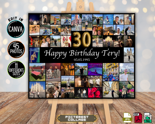 Editable 30th Birthday Photo Collage Canva Template PC0192