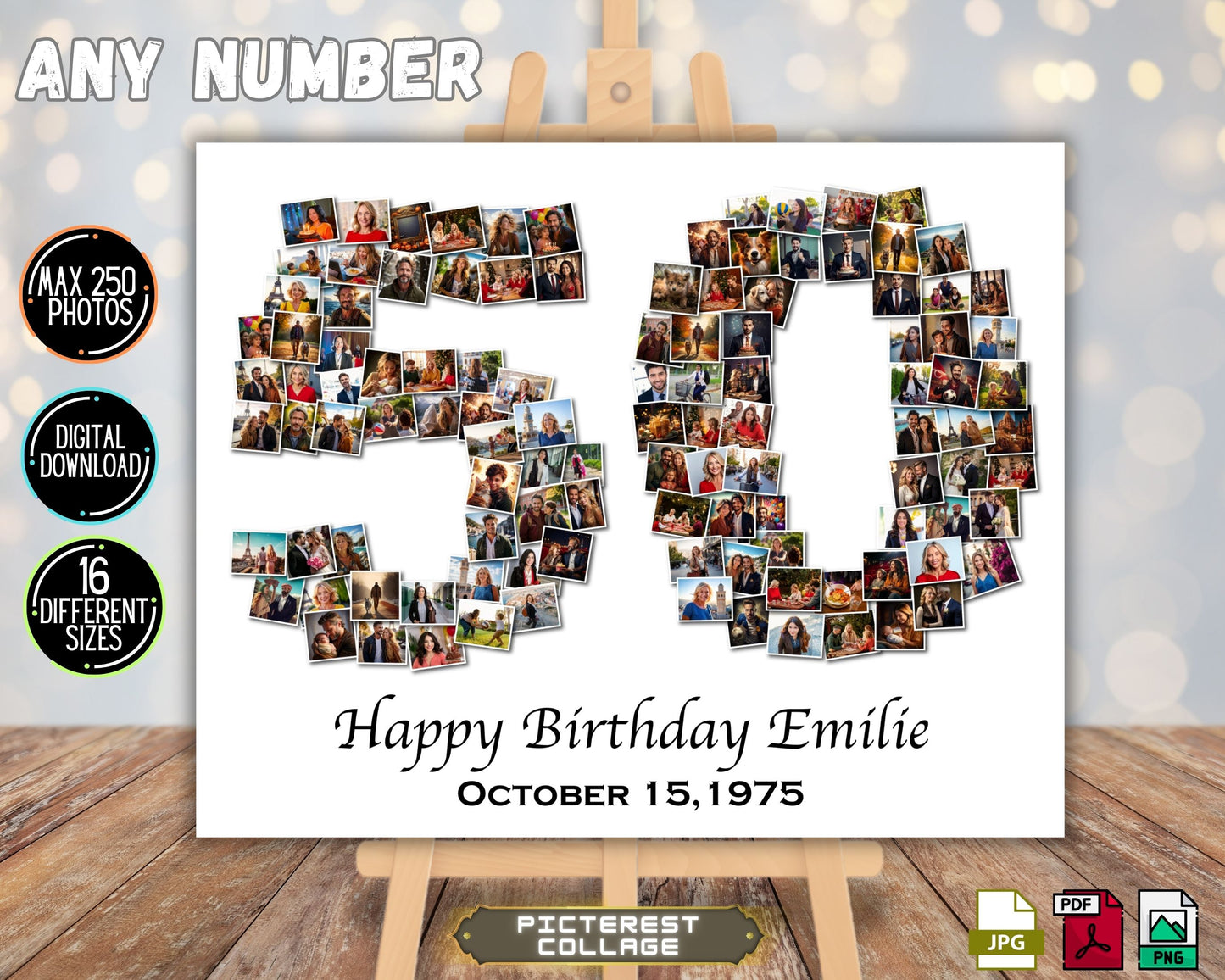 50th Birthday Photo Collage - Any Number (1-100) Photo Collage - Printable Digital File