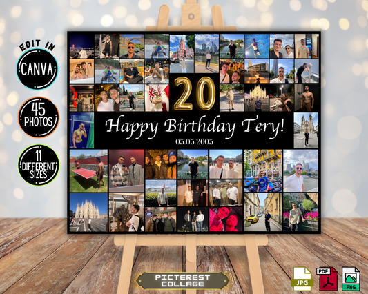 Editable 20th Birthday Photo Collage Canva Template PC0161