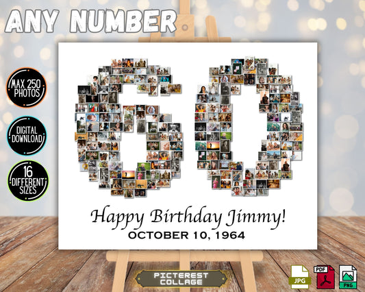 60th Birthday Photo Collage - Any Number (1-100) Photo Collage - Printable Digital File