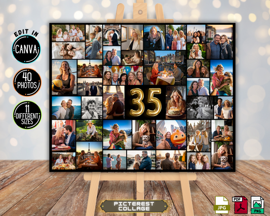 Editable 35th Birthday Photo Collage Canva Template PC0183